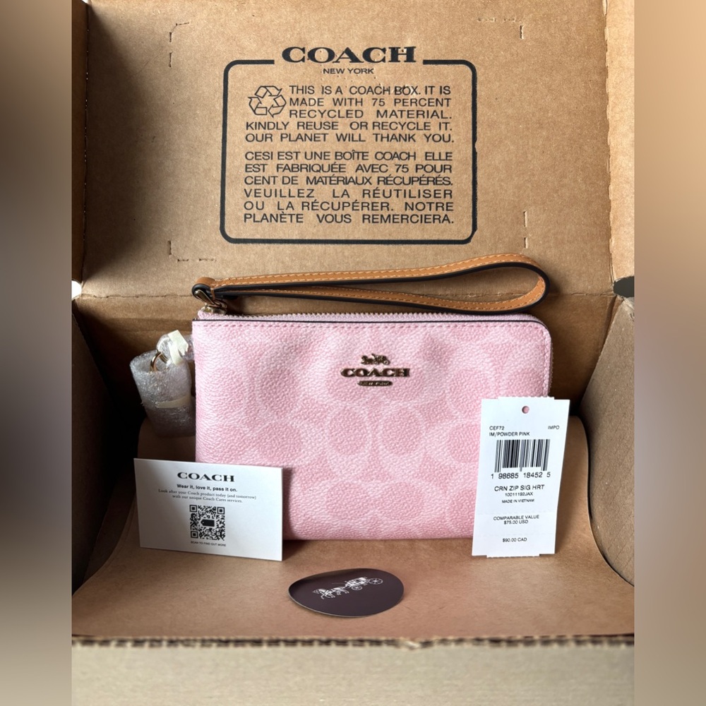 New LIMITED EDITION Coach Corner Zip Wristlet Powder Pink with Charm - Picture 4 of 12